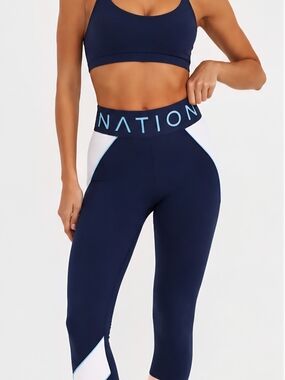 P.E Nation Colorblock High Waist Leggings |Navy Athletic Workout Yoga Pants|sz L